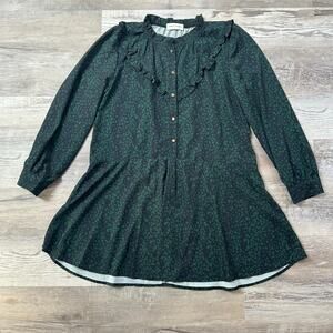 Goodnight Macaroon Green Animal Print Ruffle Drop Waist Long Sleeve Dress L